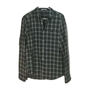 New Goodman Brand Shirt Gray White Plaid Button Front Long Sleeve Small X22